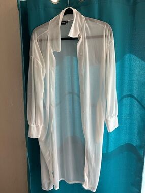 PrettyLittleThing White Sheer Button-Front Swim Coverup